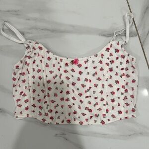 Floral Corset Crop Top with Pink Accents